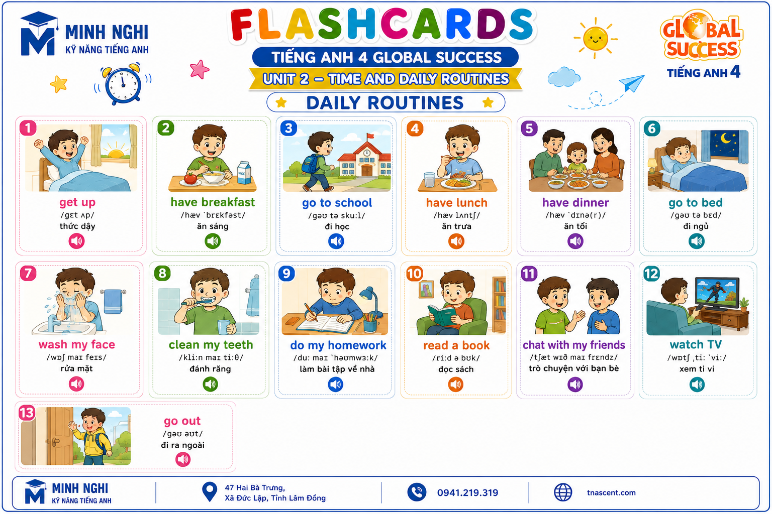 Flashcards Unit 2 Daily Routines Tiếng Anh 4