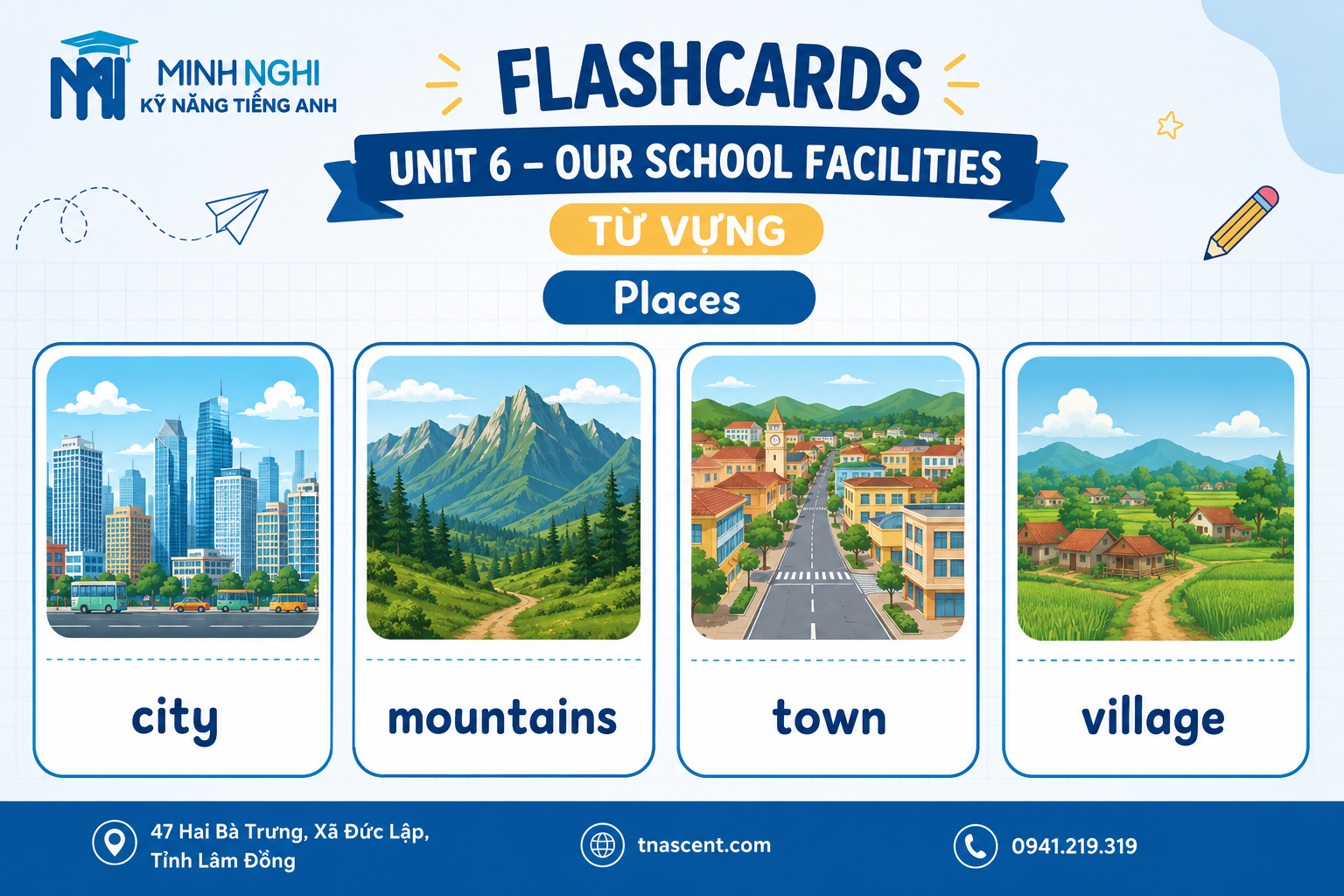 Flashcards Unit 6 Our School Facilities Places Tiếng Anh 4