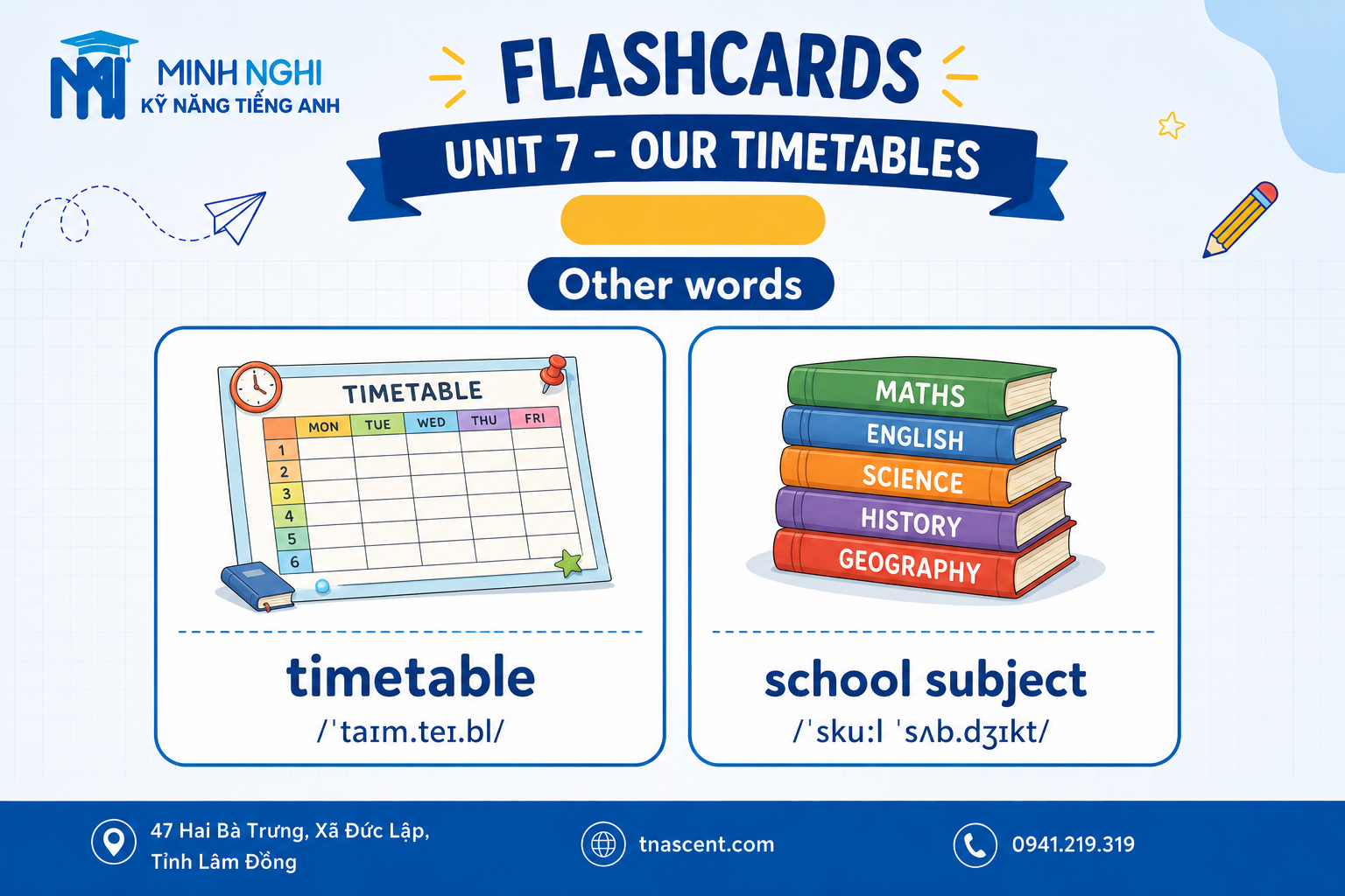 Flashcards Unit 7 Our Timetables - Other Words Tiếng Anh 4