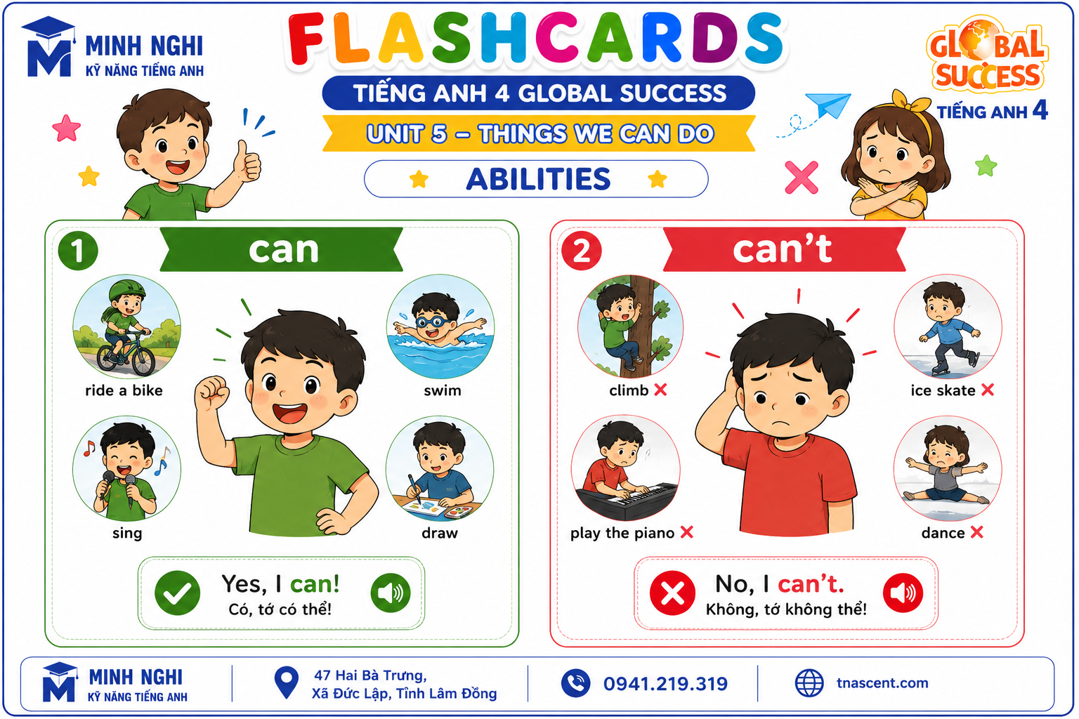 Flashcards Unit 5 Things we can do Abilities Tiếng Anh 4