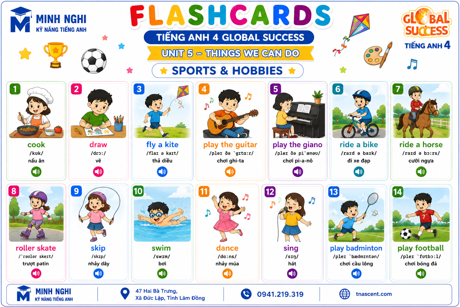 Flashcards Unit 5 Things we can do Sports and Hobbies Tiếng Anh 4