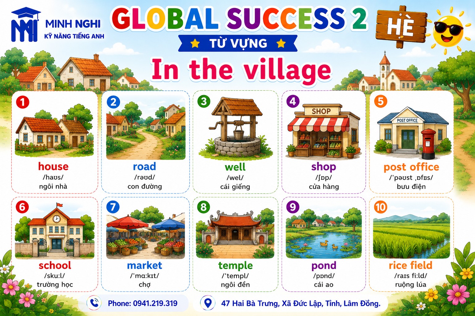 Flashcards Global Success 2 Hè In the village