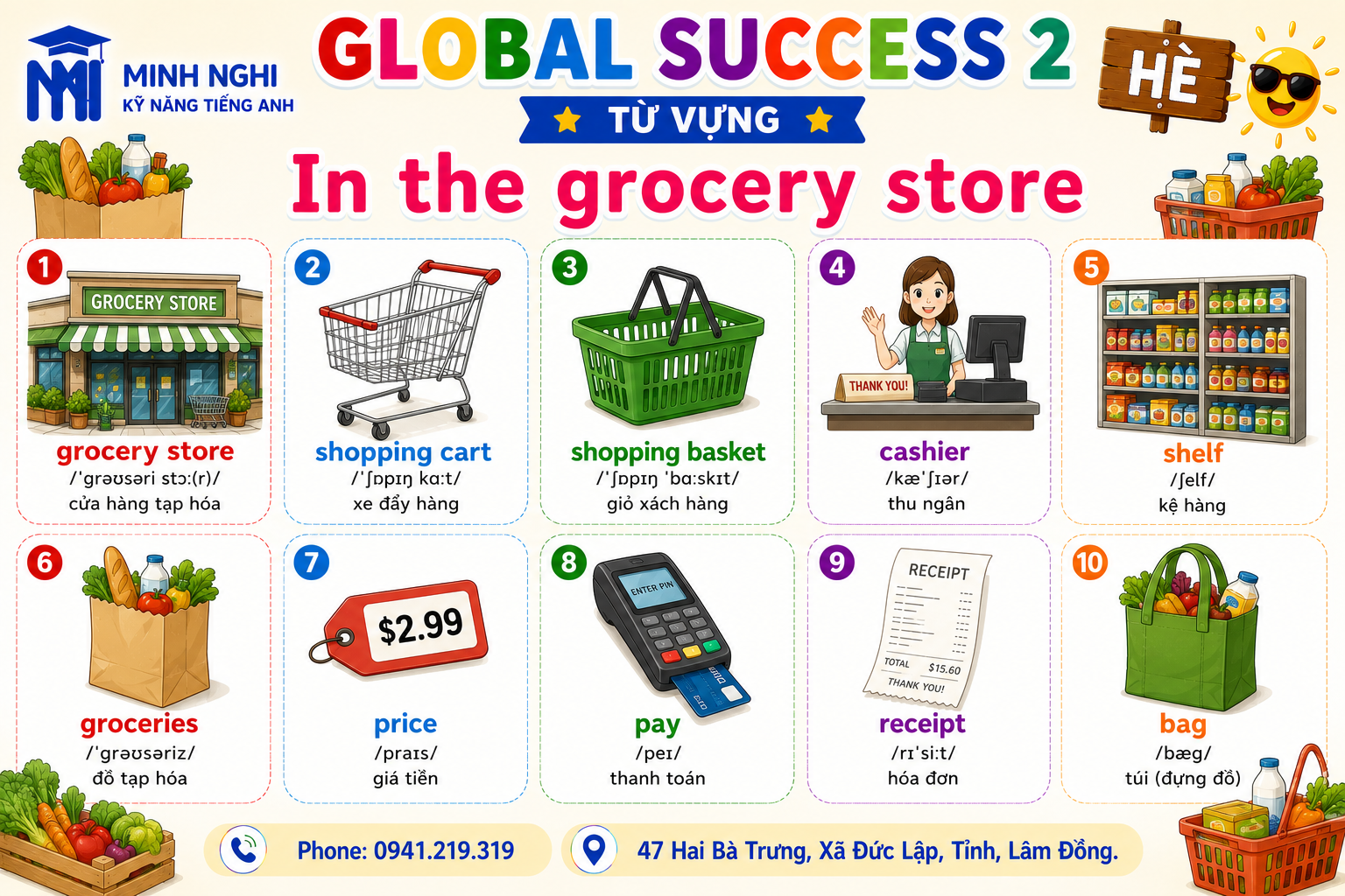 Flashcards Global Success 2 Hè In the grocery store