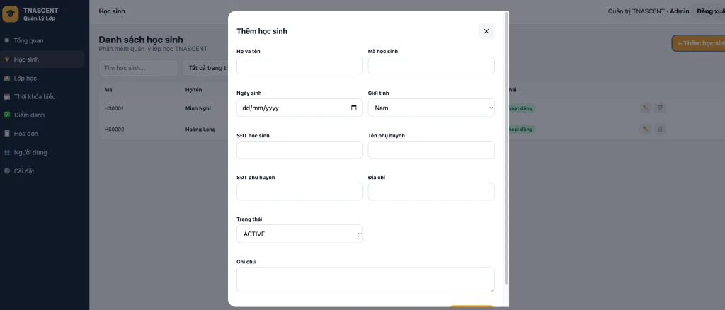 WebApp Quản Lý Lớp Học Trung Tâm