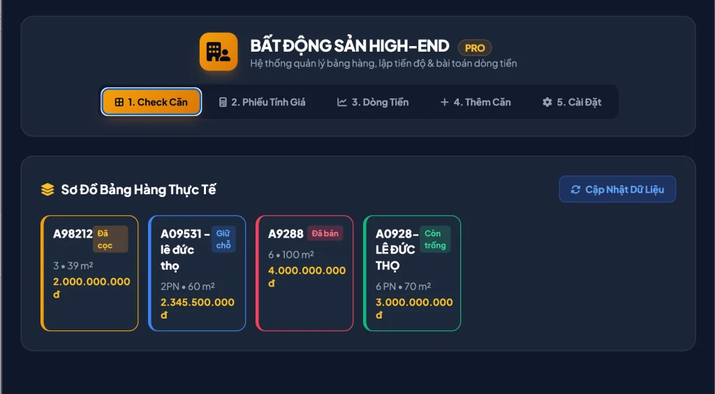 Webapp Phiếu Tính Tiền Check Căn Nhà Bán Bất Động Sản